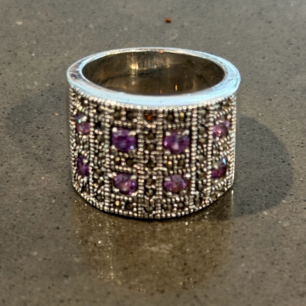 Vintage Sterling Silver, Amethyst, and Marcasite Ring